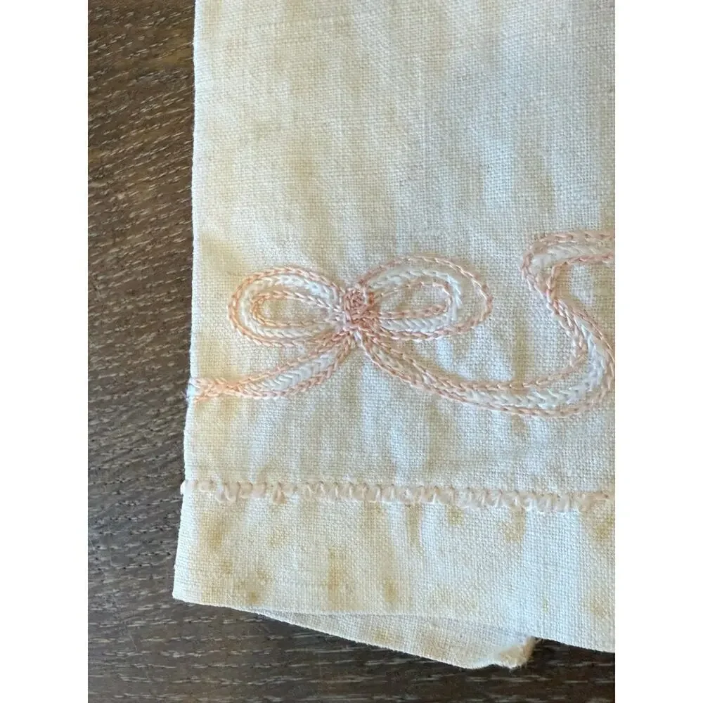 Vintage Retro Set of 2 Embroidered Bow Napkins Kitchen Towels